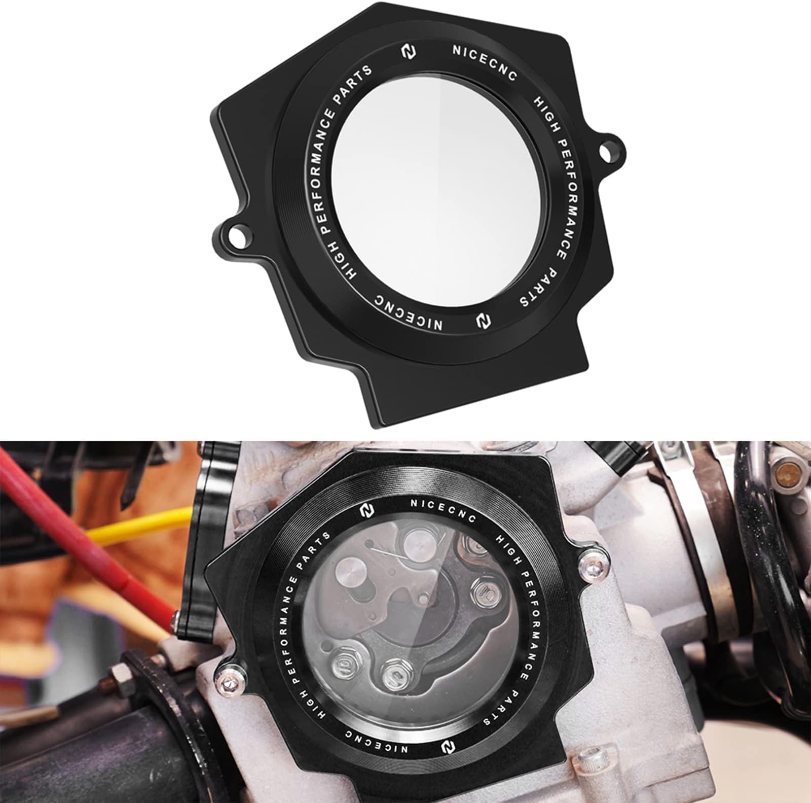NICECNC Black Aluminum Alloy Full Clear Cam Shaft Cover Compatible with Yamaha Raptor 700 2006-2023, 700R 2011-2023, 700R SE 2014-2023, Replacement for 1S3-11185-00-00, 1S3-11185-10-00