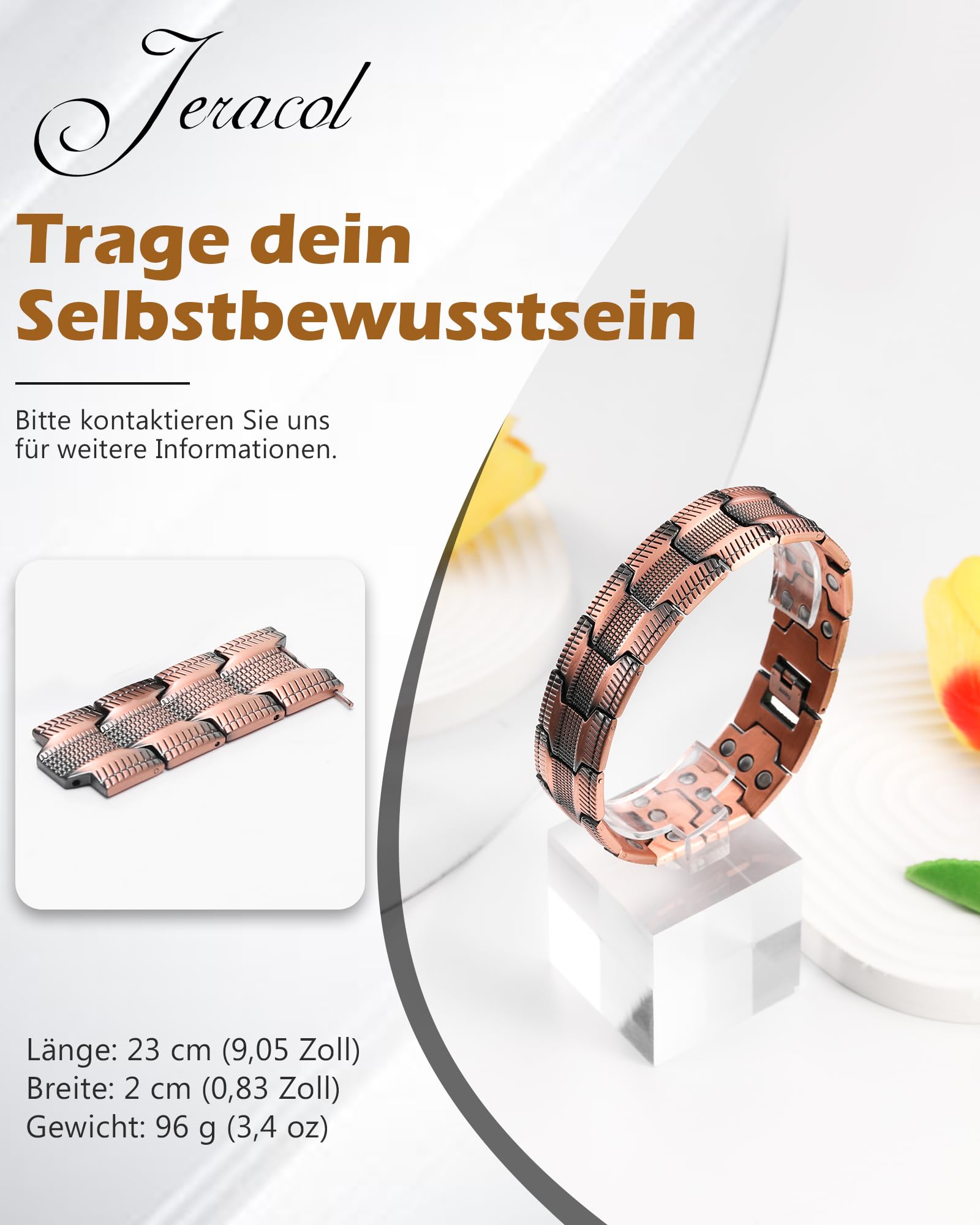 Jeracol Kupfer Magnetarmband Herren, 99% Reines kupferarmband mit ultrastarken Magneten, Einstellwerkzeug und Schmuck-Geschenkbox