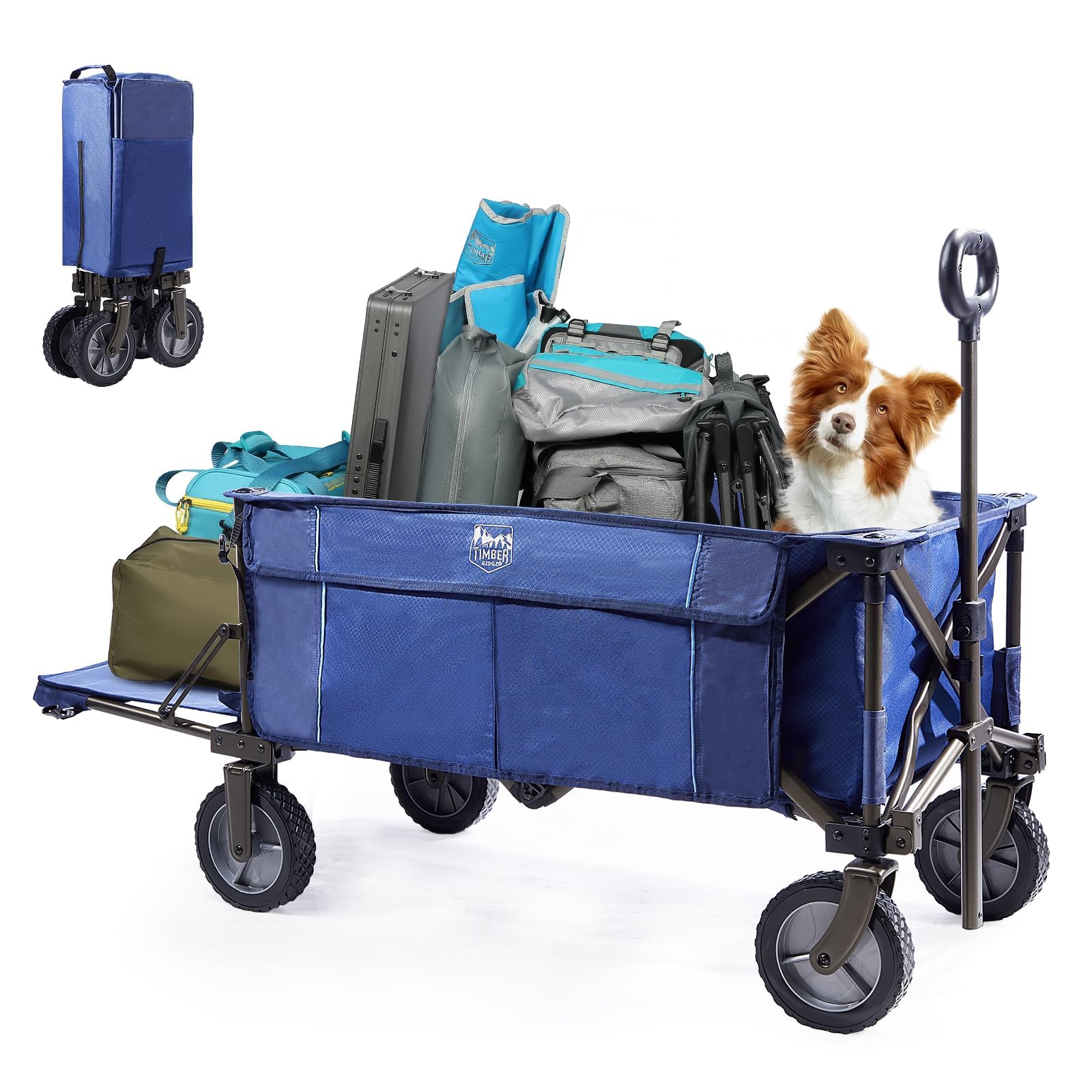 TIMBER RIDGE Heckklappe Faltbarer Klappwagen, Push-Pull-Strandwagen Faltbar, Seitentaschen, Camping, Garten, Einkaufen, 102kg Tragkraft, Blau