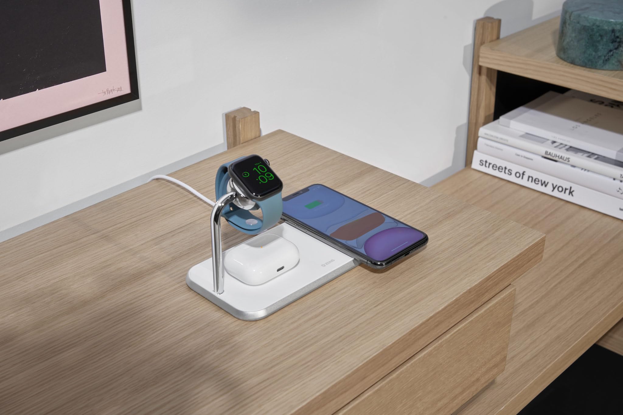 Zens Dual+Watch Wireless Charger, Biały | Stacja ładowania bezprzewodowego,10 W do iPhone/Apple Watch/urządzeń z technologią Qi, zawiera zasilacz 24 W (EU/UK/US)