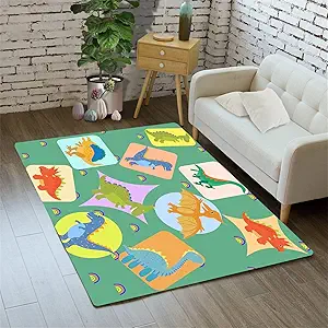 Lovely Green Dinosaurs Area Rugs Lovely Dinosaur Rugs for Boys Kids Green Cute Animal Patterns Carpets Dinosaur Rugs for Boys Bedroom Living Dinning Room Bedroom Kitchen Playing Room, 2'5''×4'
