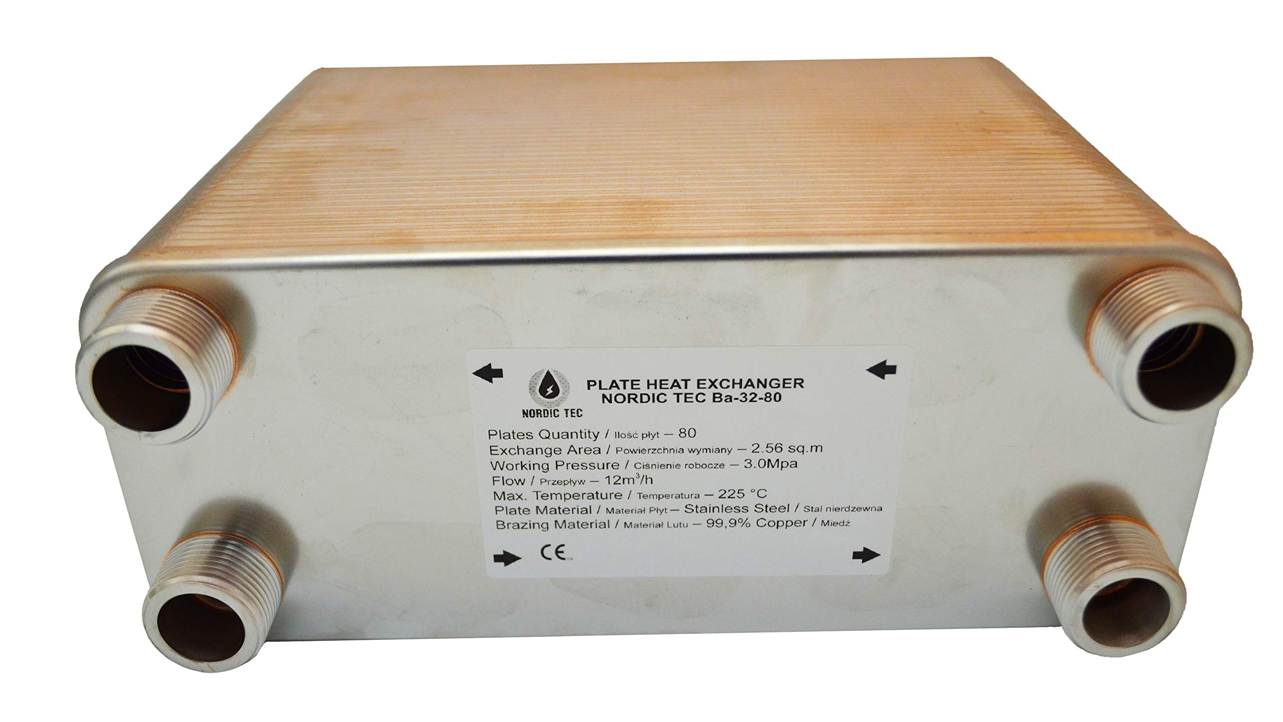 Nordic Tec Ba-32-80 - Intercambiador de calor de placa (acero inoxidable, 80 placas de 450 kW, 1")