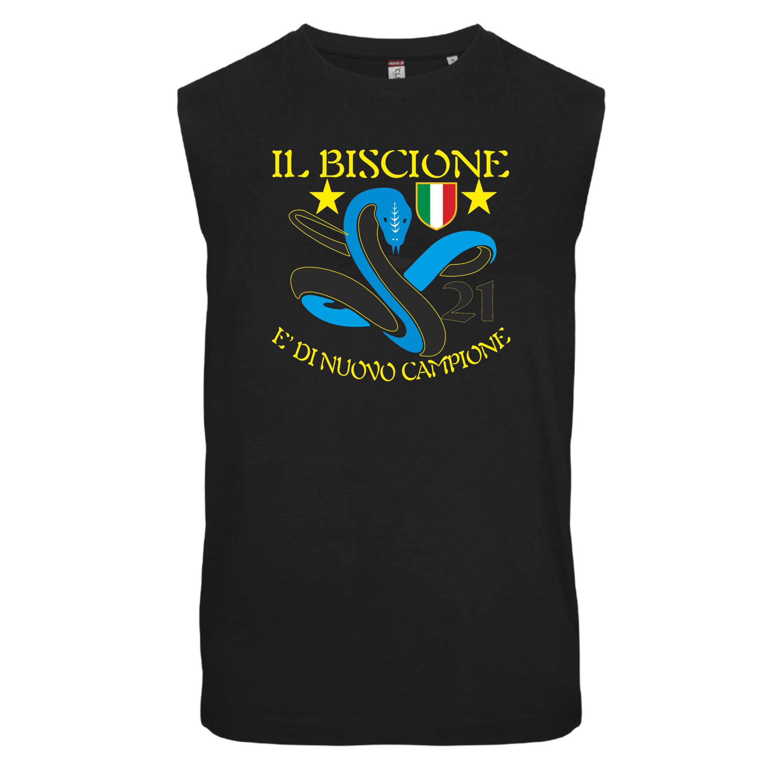 T-Shirt Smanicata Internazionale Campione d'Italia Seconda Stella 21 Scudetti Il Biscione e' di Nuovo Campione | Canotta Cotone Scudetto Neroazzurro PS 29999-INT02