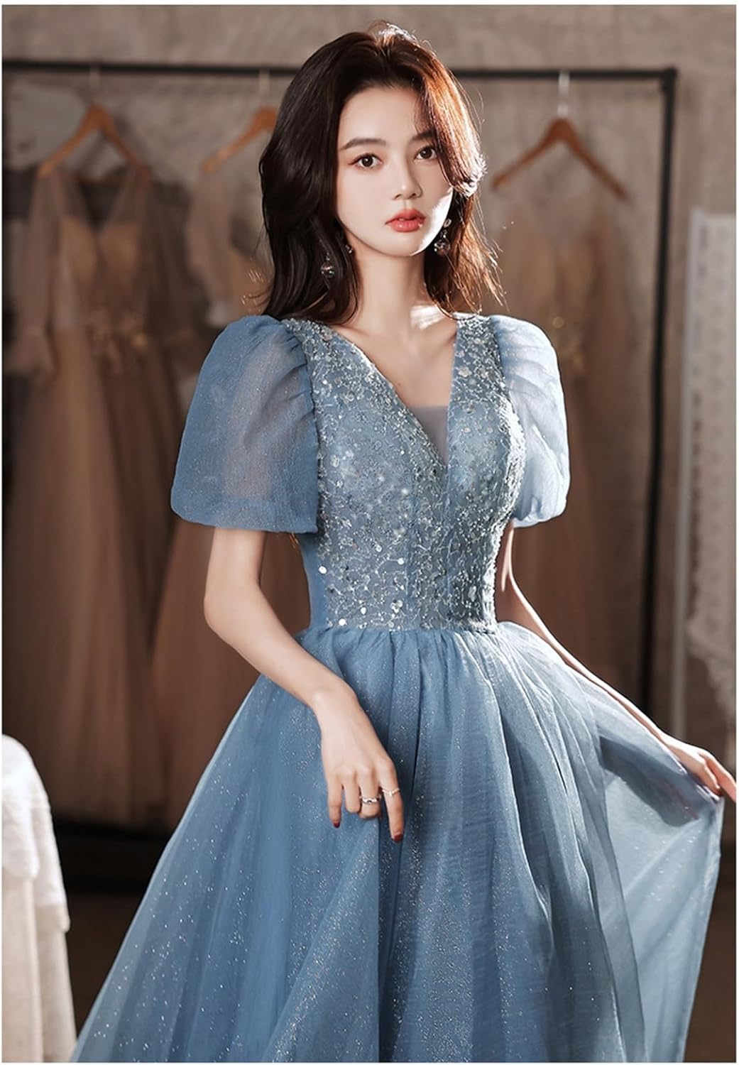 [Fiveen] カラードレス ロング 演奏会 ブルー 二次会 ウエディングドレス 結婚式 前撮り ドレス イブニングドレス 発表会