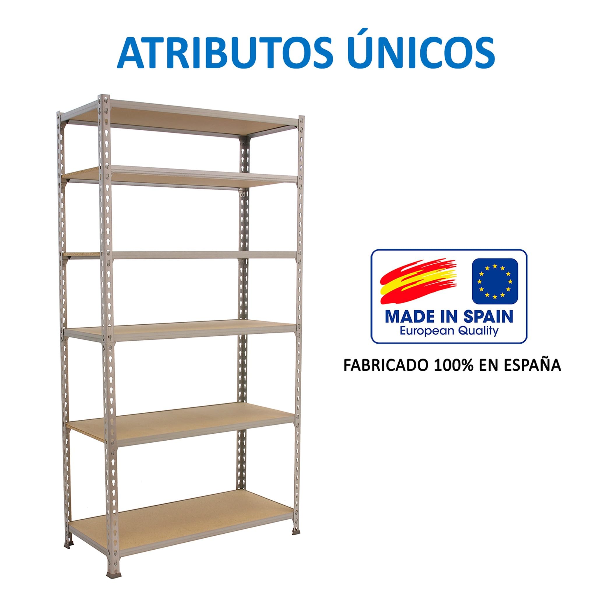 Simon Rack Estantería Metálica 2500x800x500 mm - Maderclick | 6 Alturas, Bandeja Madera, 150 kg de Punto Flexión, Galva , Pintura anticorrosión, Montaje sistema clic