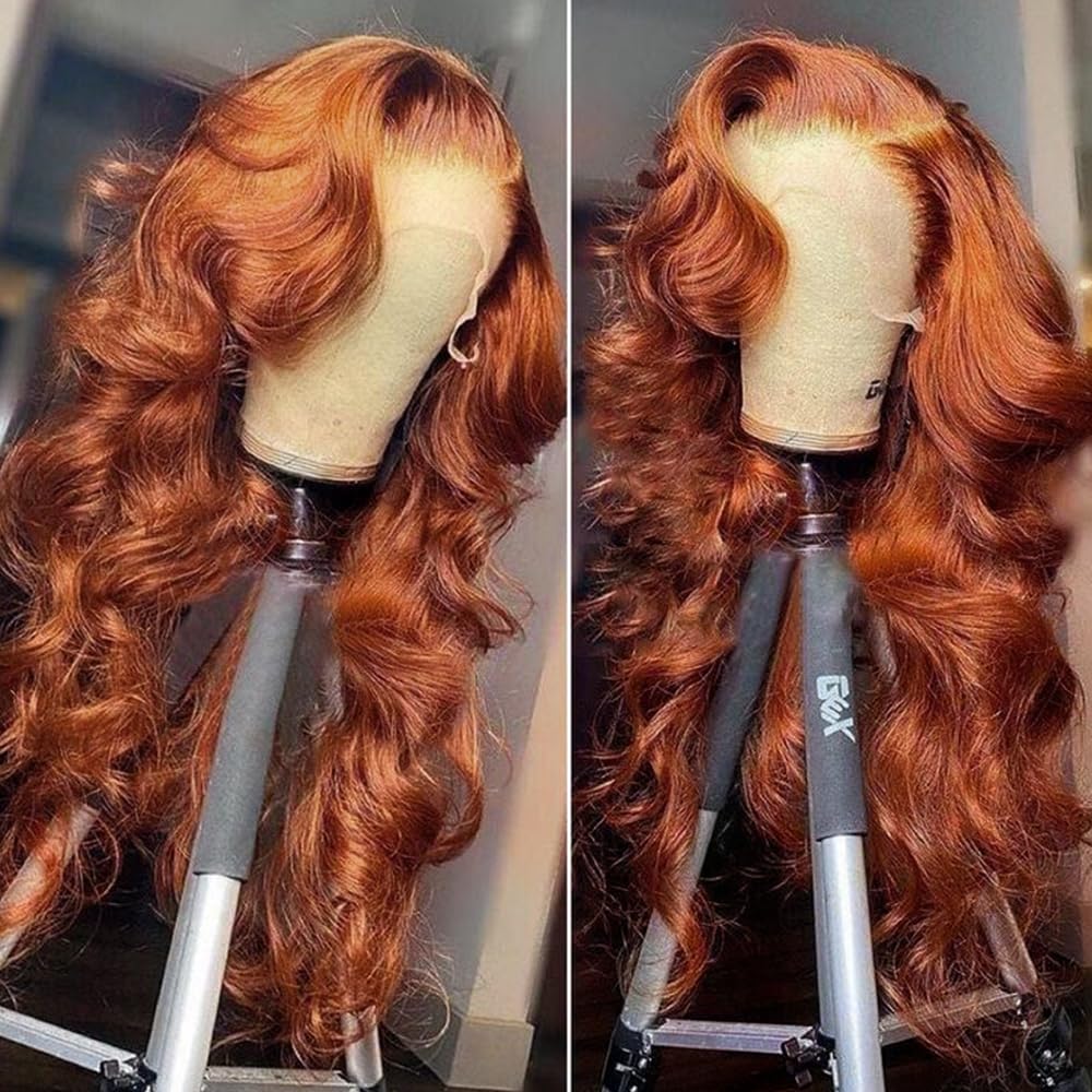 200 Density 13x6 Reddish Brown Lace Front Wigs Human Hair Pre Plucked 13x6 HD Transparent Body Wave Lace Front Wigs Human Hairs With Baby Hair Ginger