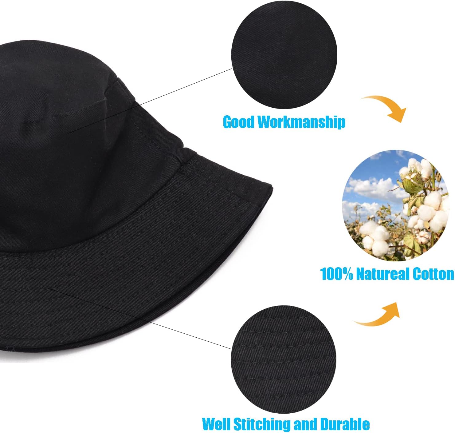 12Pieces Cotton Bucket Hat for Women Men Adult Summer Plain Fishing Bucket Cap - Image 3
