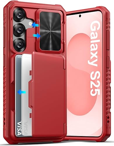 Miniatura 14 de ATATOO Funda para Samsung Galaxy S25 FE, tarjetero integrado (3-5 tarjetas) y cubierta de cámara deslizante y bloqueo RFID, protección de grado