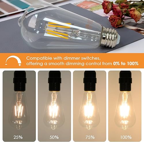 Miniatura 3 de Bombillas LED Edison regulables de 4 W (equivalente a 40 vatios), 400 lúmenes, blanco suave de 3000 K, bombillas LED con base ST64 E26, bombilla de