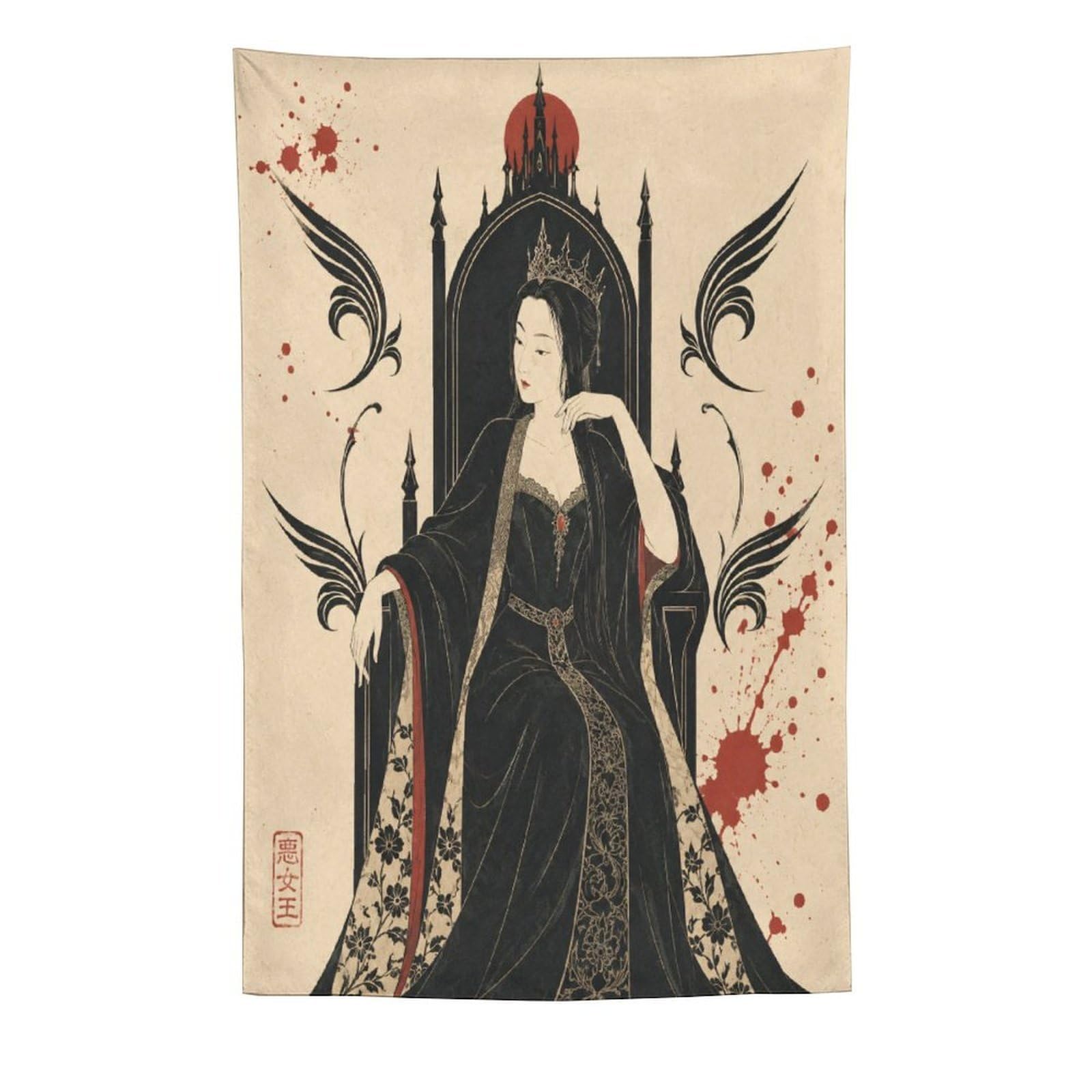 H3B8U2Y5 Gothic Queen on Throne Wall Tapestry, Fantasy Illustration