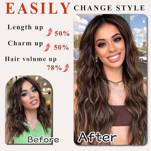 Miniatura 4 de NAYOO 4 extensiones de cabello con clip, largo, ondulado, rizado, sintético, grueso, para mujer, con fibra de doble trama, cabeza completa (20
