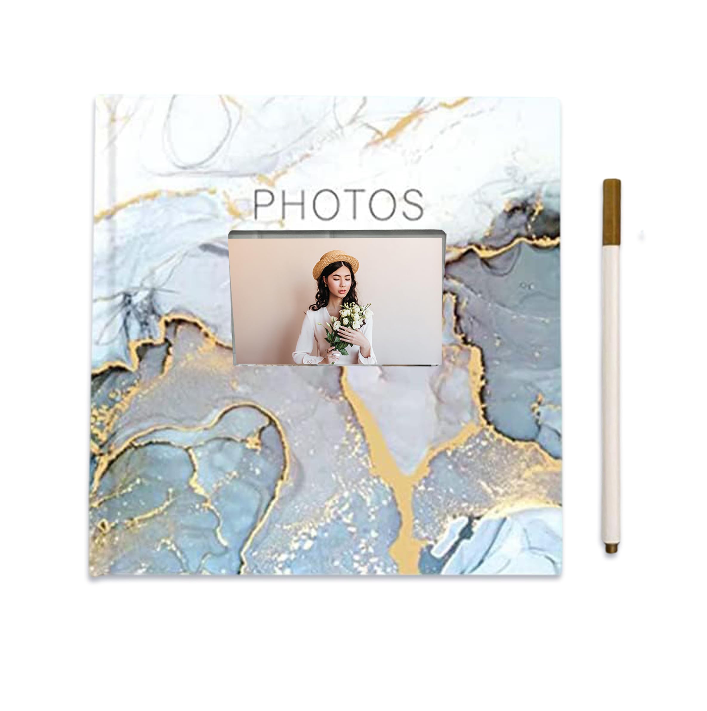 Mold Your Memories photo album Adhesive album for photo collection 13 x 12.6 inches, Scrapbook for photos collection 4x6 5x7 8x10 photos. Self Adhesive album (20 sheets - 40 pages Marble).