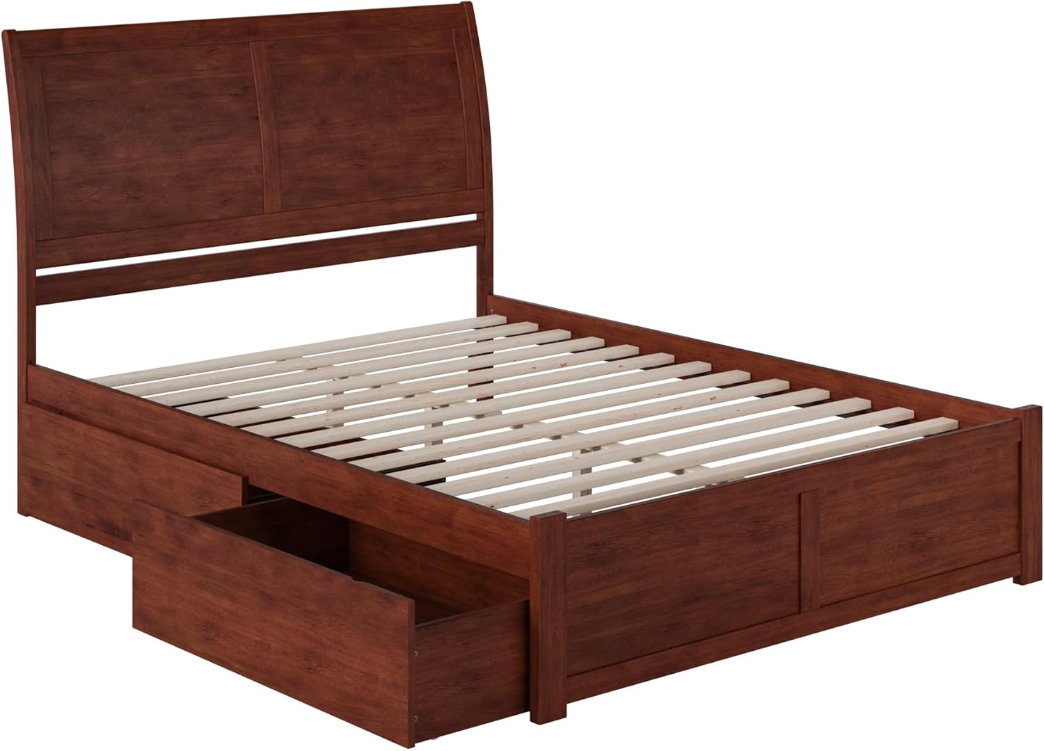 AFI Portland Queen Size Platform Bed with Footboard & Storage Drawers in Walnut