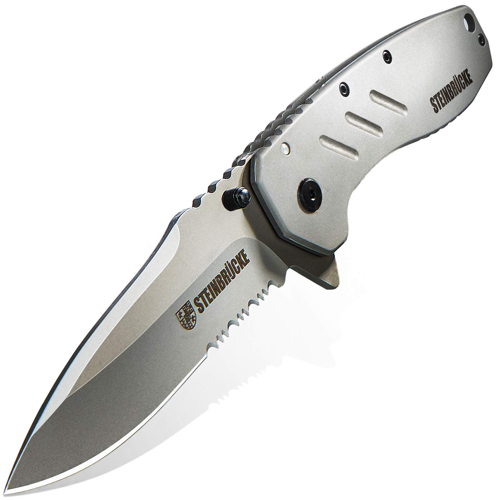 Elemake Heavy Duty Pocket Folding Knife - Pocket Knife for Men, Assisted Opening Knife with Clip, 3.4" Sandvik 14C28N Stainless Steel Titanium Blade, Tactical Knife for Camping, SS410 Handle