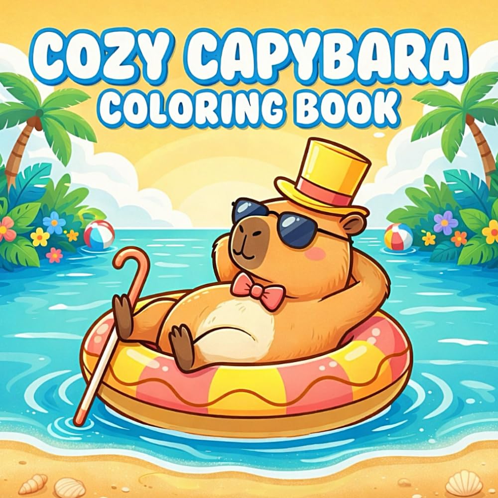 Cozy Capybara Coloring Book: 40 Adorable Capybara Coloring Pages – Relaxing Kawaii Animals for Kids & Adults
