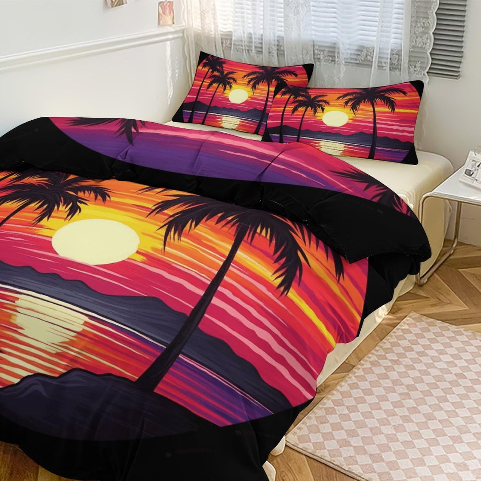 Parure de lit 3 pièces palmier 259x228 avec couette épaisse et taies d'oreiller