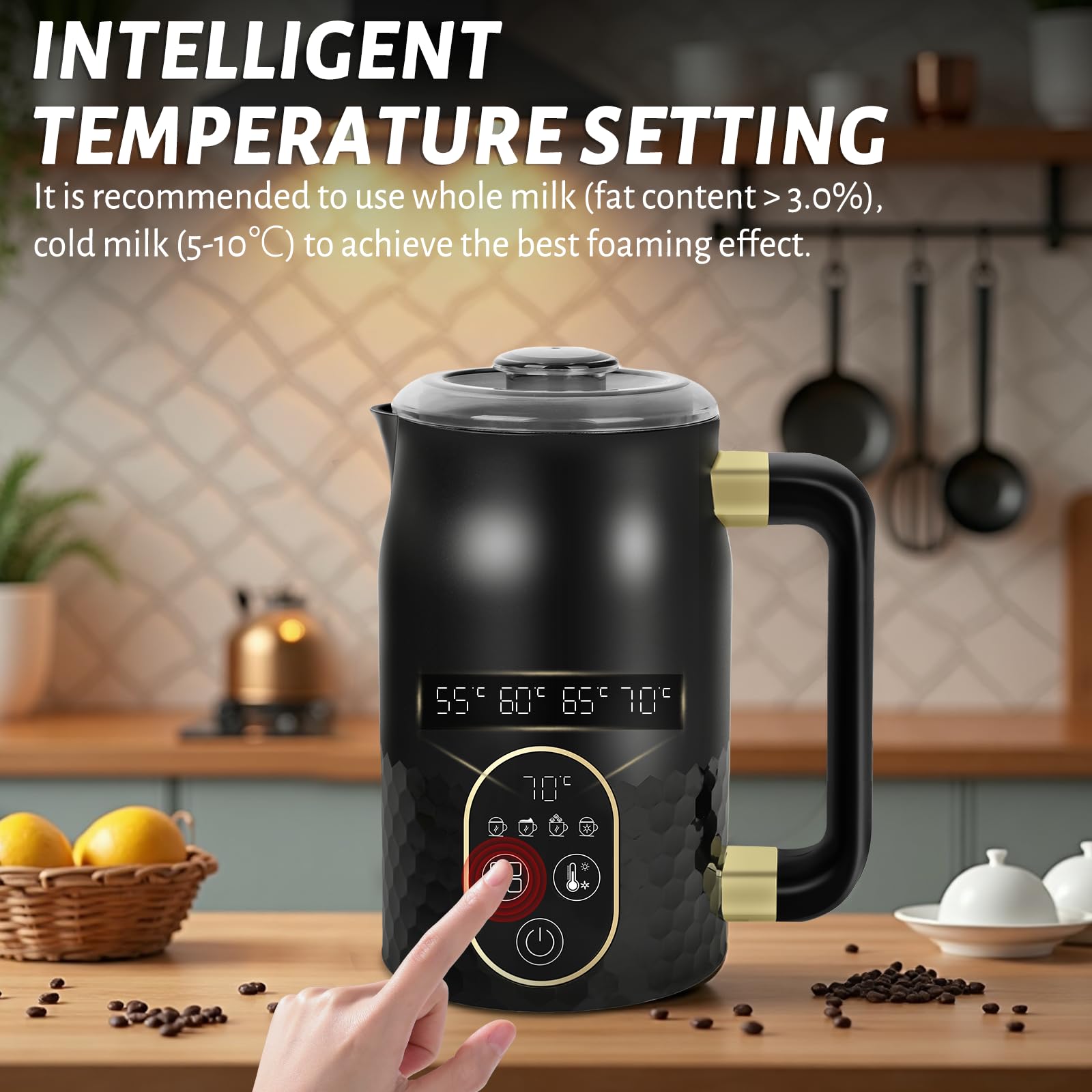 Mousseur à lait électrique - Mousseur à lait 4 en 1 pour chocolat chaud avec contrôle de la température Mousseur à lait automatique pour mousse chaude Elektrischer Milchaufschäumer