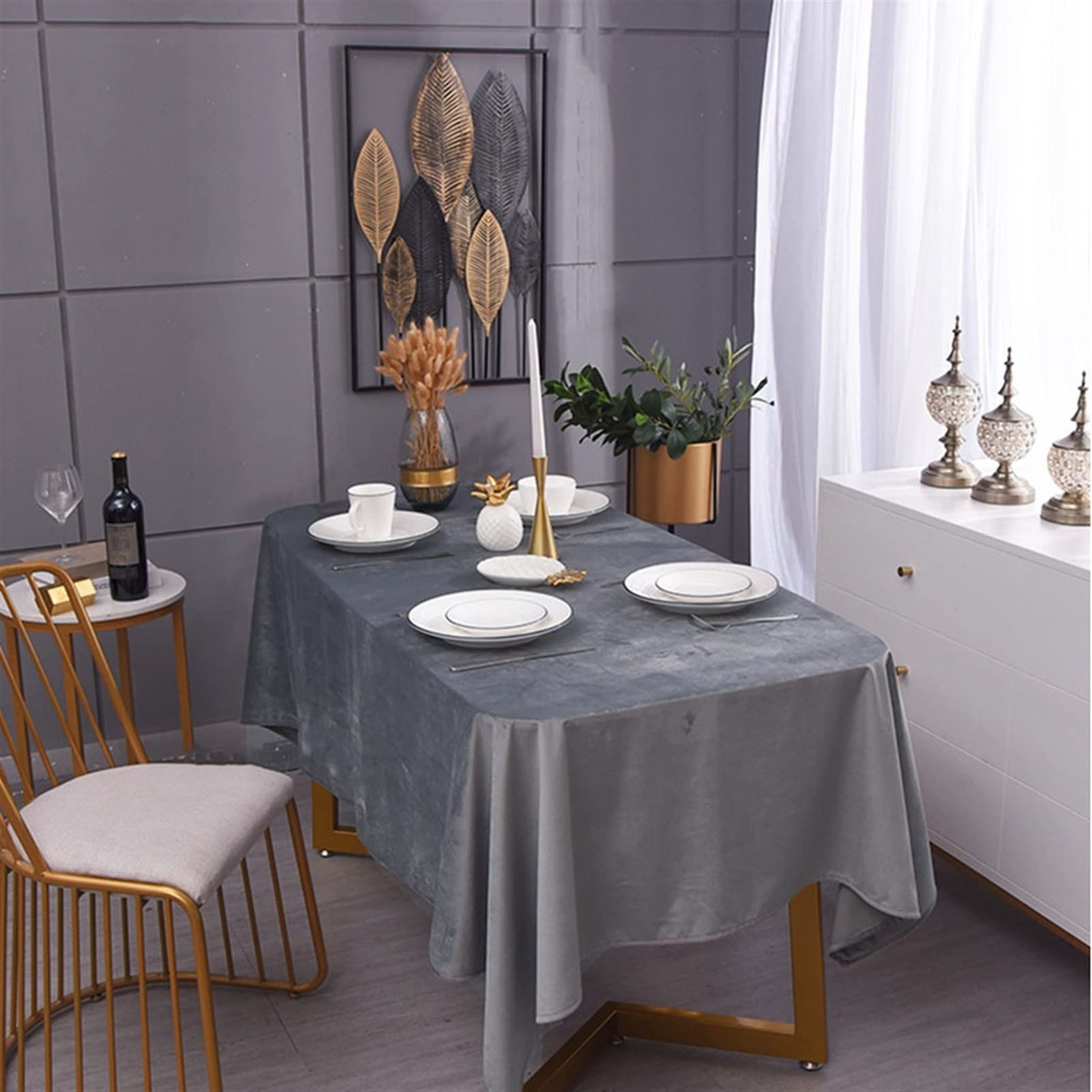manteles Mantel, Mantel, Manteles de Terciopelo, Cubierta de Mesa Lavable for Restaurante, Cocina, Comedor, Boda, Banquete, Eventos, Gris Premium(120X160cm)