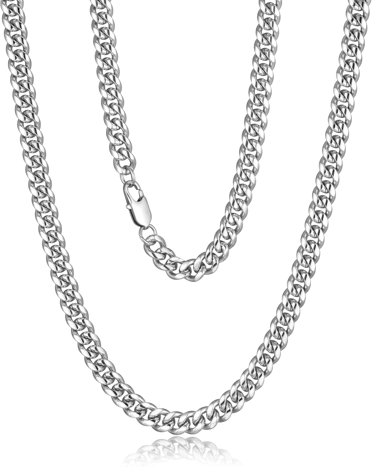 HEXALOVA Chain for Men Stainless Steel Cuban Link Chain Necklace Silver Toned Mens Necklaces 18, 20, 22, 24, 26 Inch