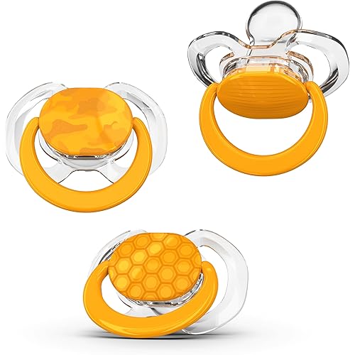 Smilo Baby Pacifier with Orthodontic Design for Healthy Dental Development - Stage 3 for Babies 9+ Months - Pack of 3X 100% Silicone Pacifiers BPA Free - Orange