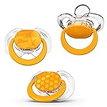 Smilo Baby Pacifier with Orthodontic Design for Healthy Dental Development - Stage 3 for Babies 9+ Months - Pack of 3X 100% Silicone Pacifiers BPA Free - Orange