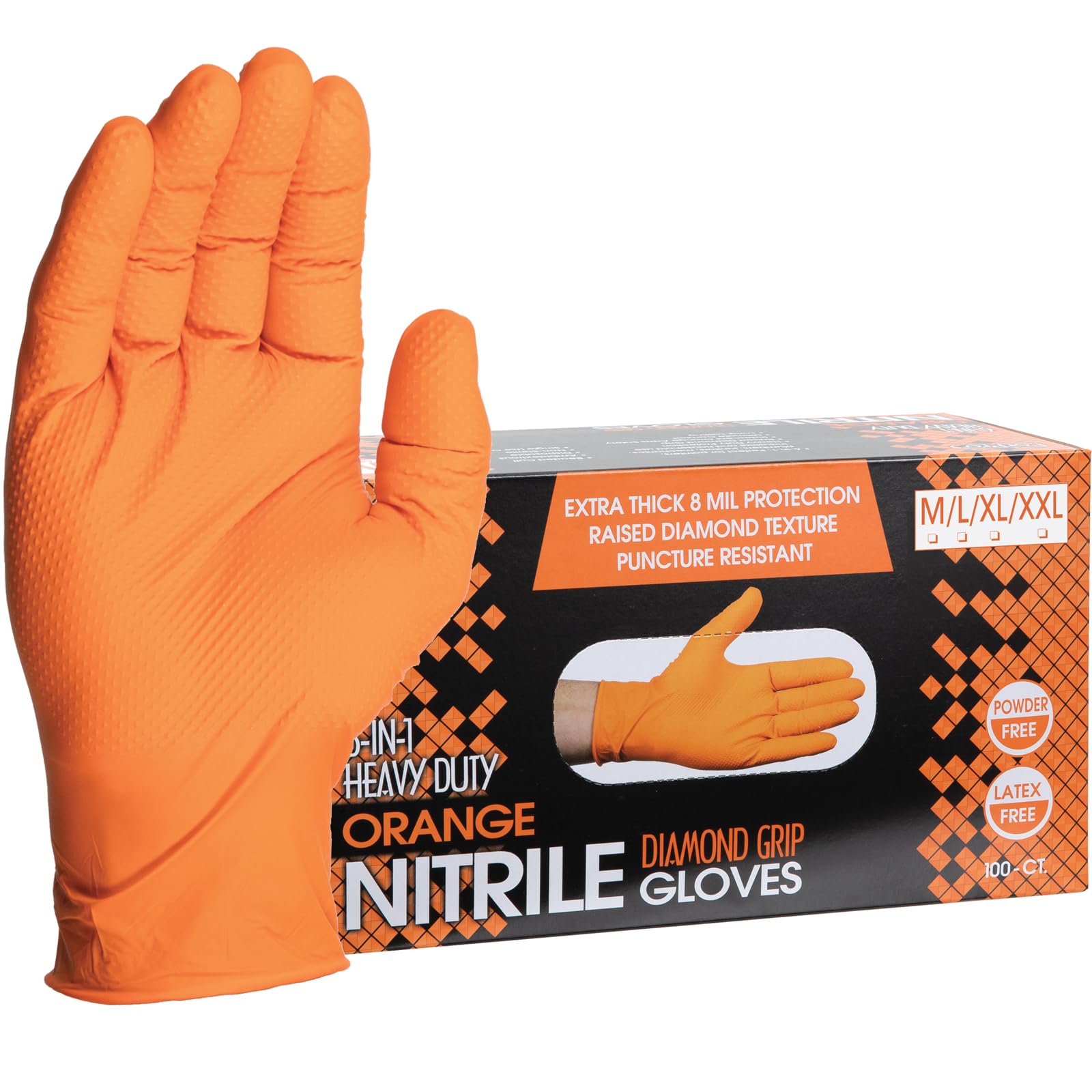 ForPro Heavy Duty Disposable Nitrile Gloves, Orange