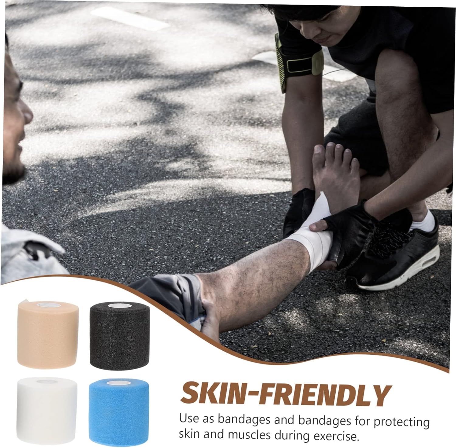 Garneck 4rolls Elastic Shock-Absorption Bandages Skin Protective Wraps for Body Joints for Athletes and Sports Activities Skin