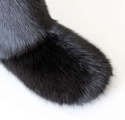 QMFUR Women's Furry Faux Fur Boots Fuzzy Fluffy Mid Calf Snow Boots Suede Warm Fur Lined Booties Flat Fashion Boots