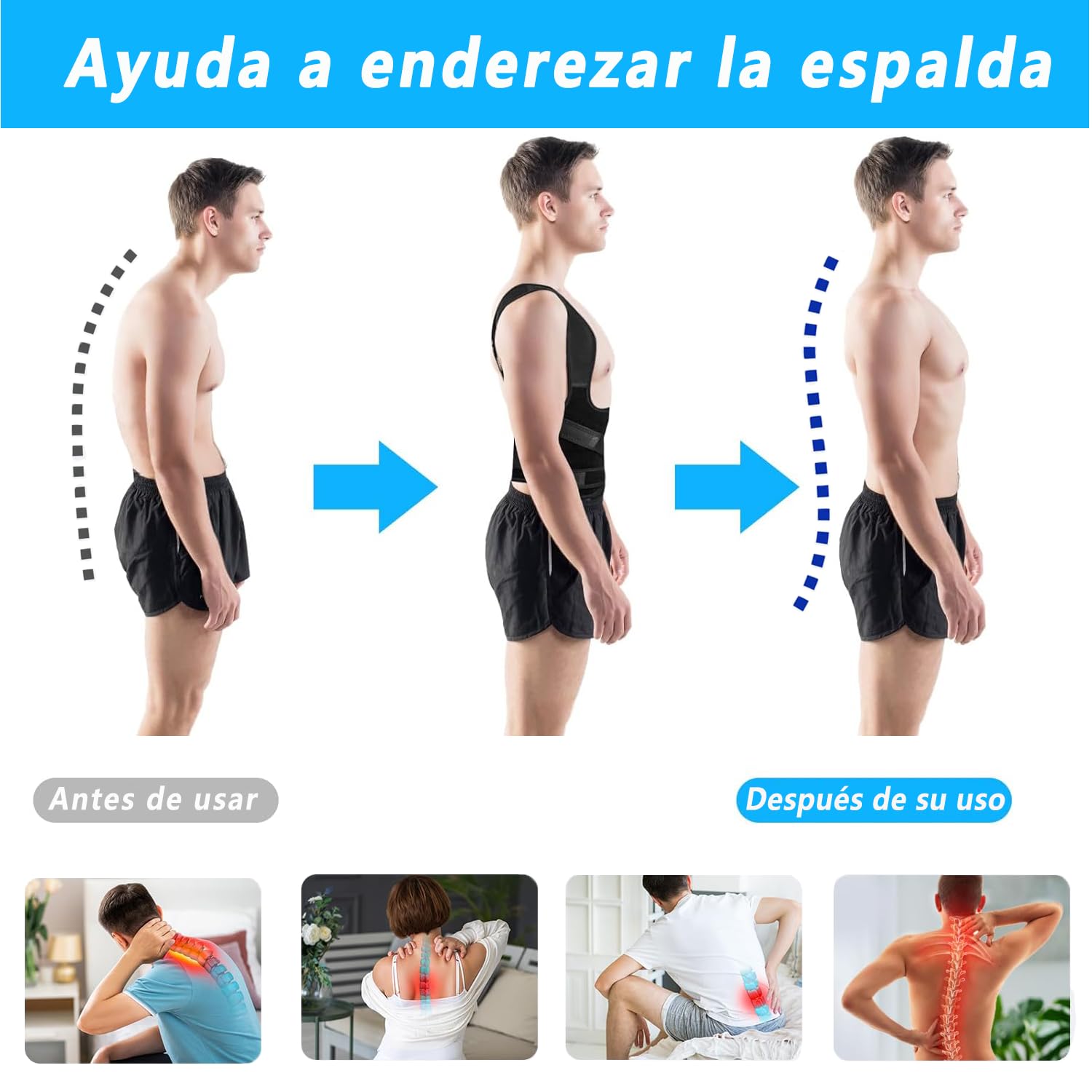 Corrector de Postura para Hombres y Mujeres, Corrector de Escoliosis y  Joroba, Transpirable, Soporte de Espalda