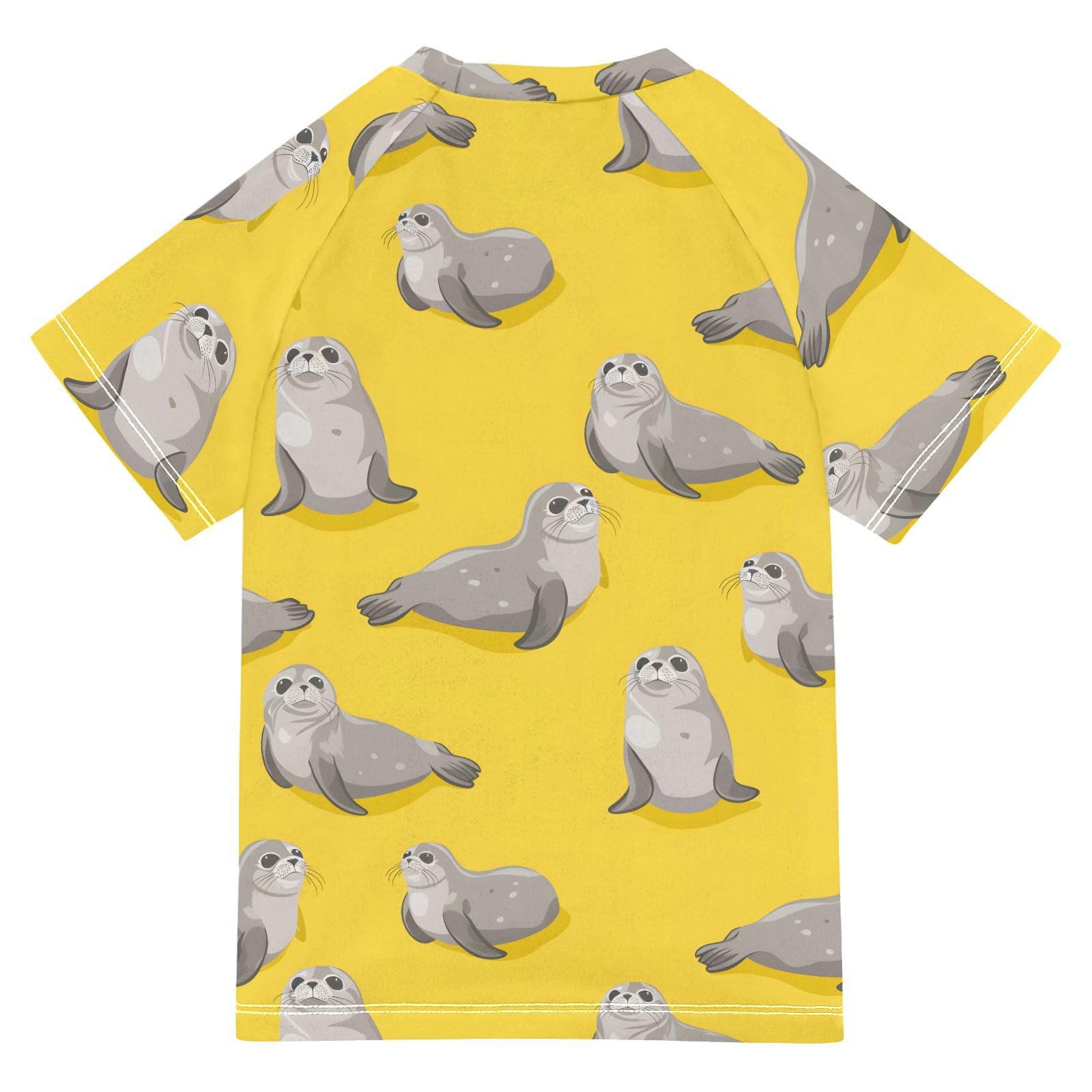 ALAZA Boys Rash Guard Swimming Shirt for Boys Short Sleeve Seal Yellow UPF 50+ 5-6T