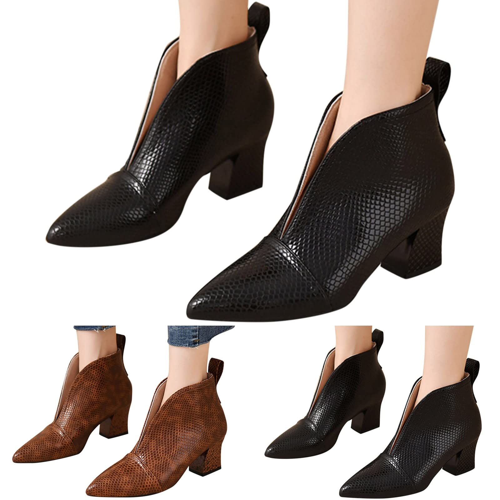Cocila Botines De Otoño Para Mujer, Tacón Grueso, Medio, Estampado, Puntiagudos, Estilo Informal Botas Mujer Grandes Agua Hunter Negros Piel Cowboy Planos Ante Marron Barefoot Zapatos Vestir