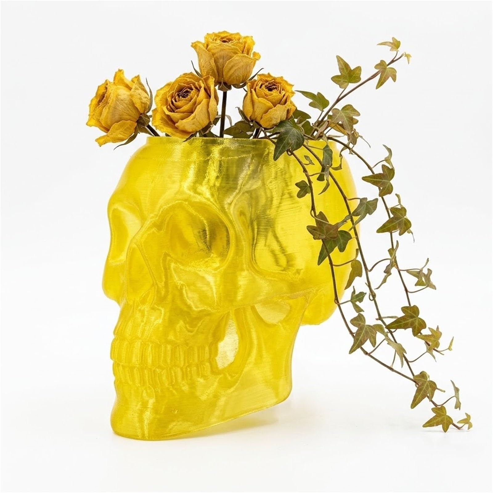 Thuchenyuc Yellow Gothic Skull Wall Vase, Translucent Skeleton Head Flower Pot Planter