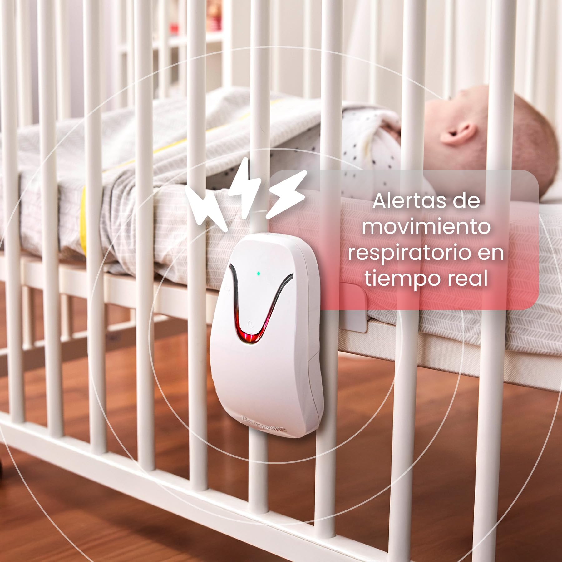 Babysense Monitor para Bebés con Alertas de Respiración en Tiempo Real, Notificaciones de Irregularidad, Certificación Médica Monitor sin Contacto, Cobertura Completa con 2 Sensores
