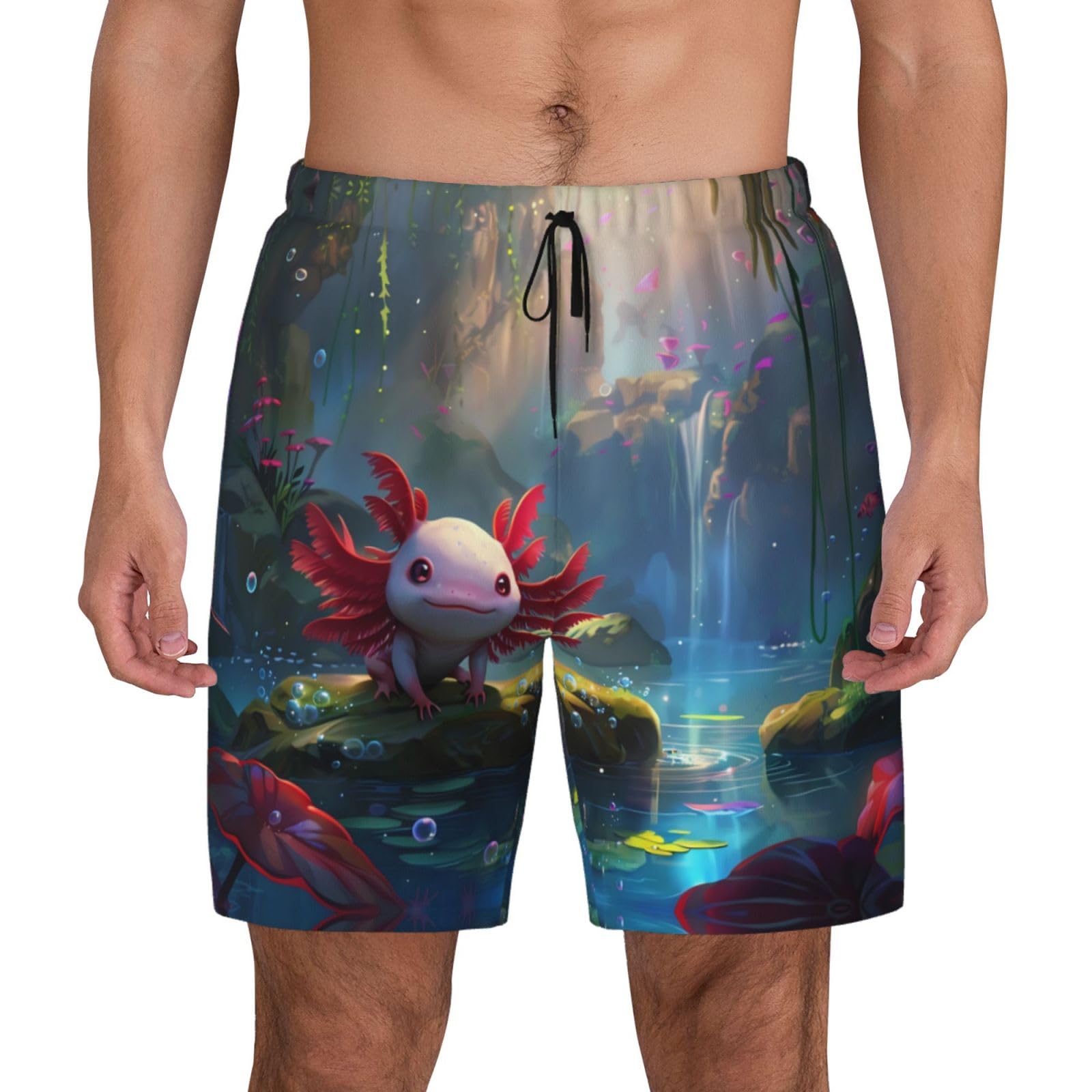 Buewutiry Pond Cute Axolotl Funny Men'S Swim Trunks Board Shorts Quick Dry-Small Black