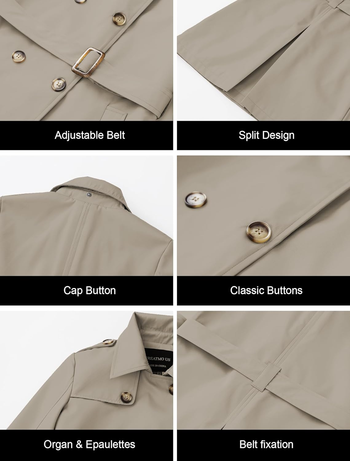 CREATMO US Women's Long Trench Coat Double-Breasted Classic Lapel Overcoat Belted Slim Outerwear Coat with Detachable Hood - Image 6