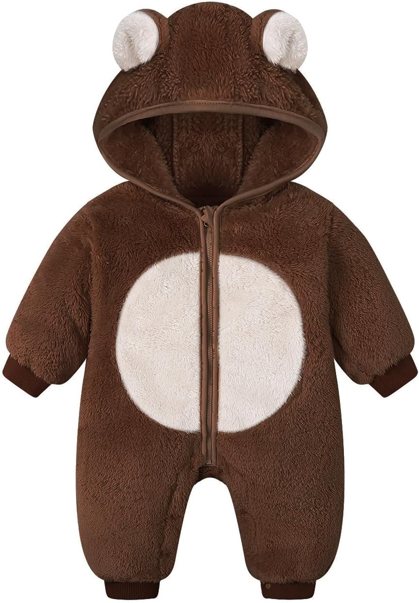 Baby Newborn Romper Boys Jumpsuit Toddler Snow suit Girls Clothes | Infant winter outfit; soft fluffy fleece romper; anti-pinch zipper; lightweight warm holiday baby shower gift; crotch opening