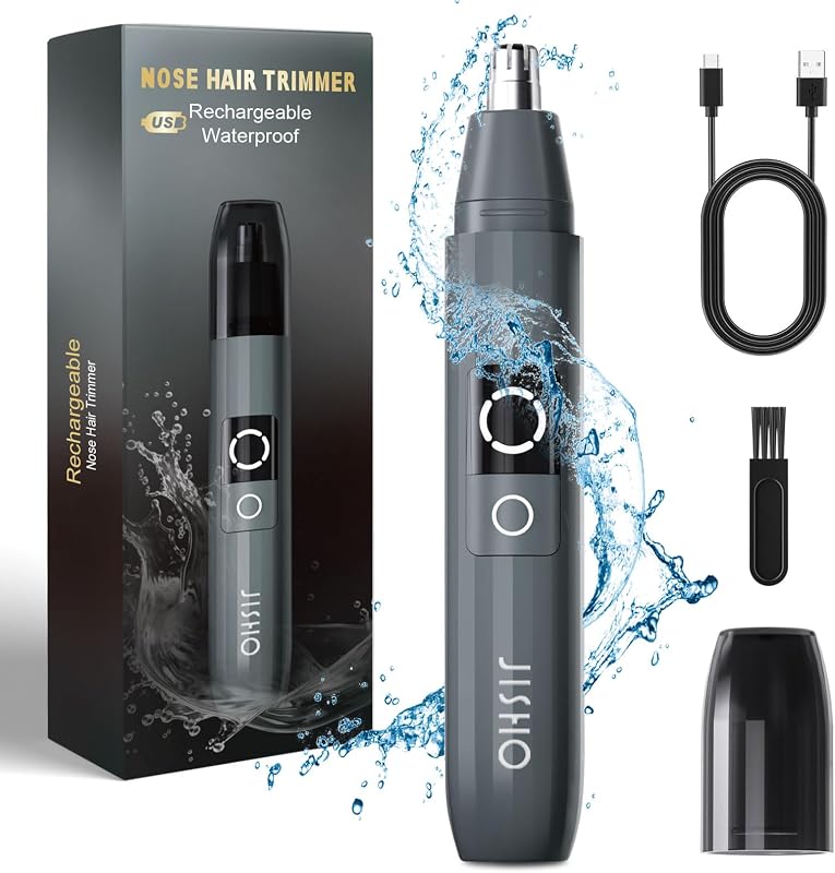 Aparador de pelos do nariz e orelhas JISHO recarregável, 12.000 RPM, lâminas duplas, IPX7, USB-C