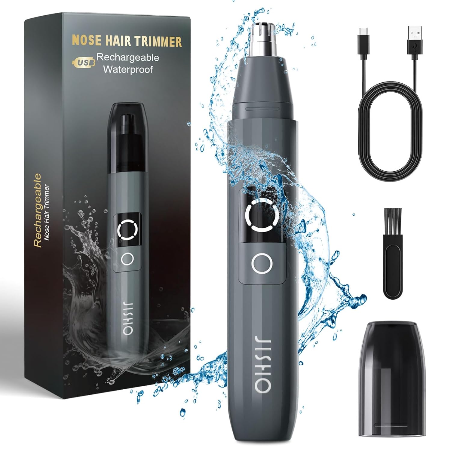 JISHO Rechargeable Ear and Nose Hair Trimmer for Men Women-12000 RPM Powerful Motor with Dual Edge Blades Waterproof