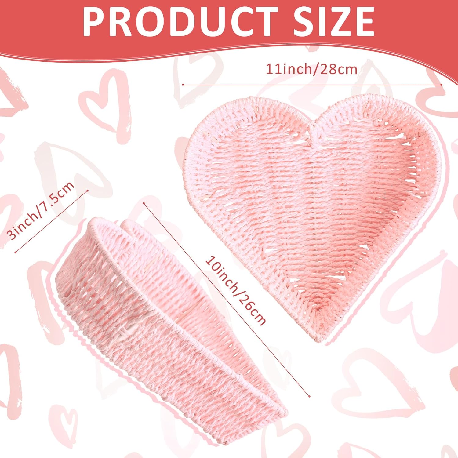 Layhit 4 Pcs Mother's Day Gift Basket Heart Shaped Baskets Woven Heart Bowl Stuffers Storage Mother's Day Serving Platters Trays Valentine Table Decorations for Anniversary Party(Pink)