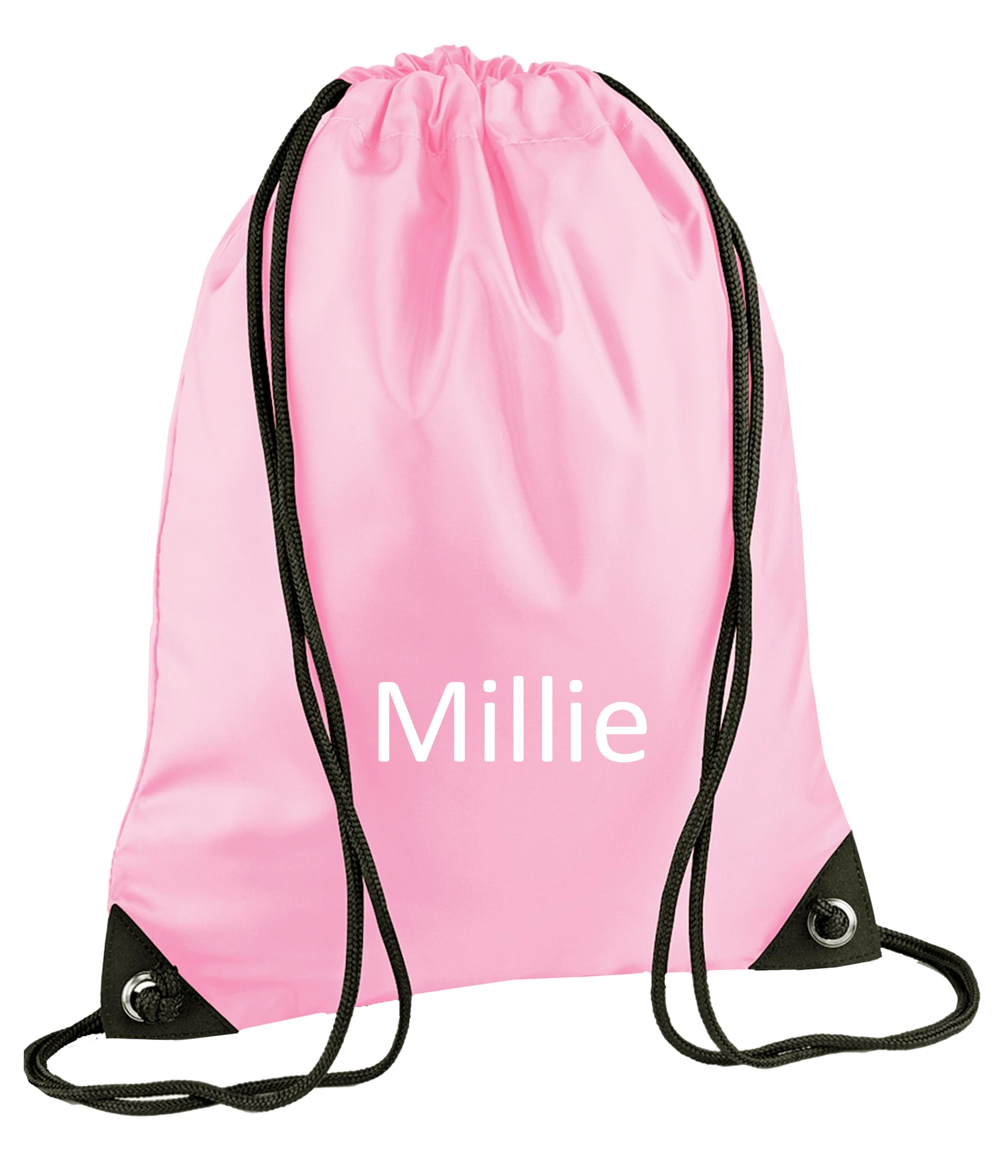 Jjlc Unisex Pink Personalised School Sports Gym Pe Drawstring Bag Embroidered Name (Pink)