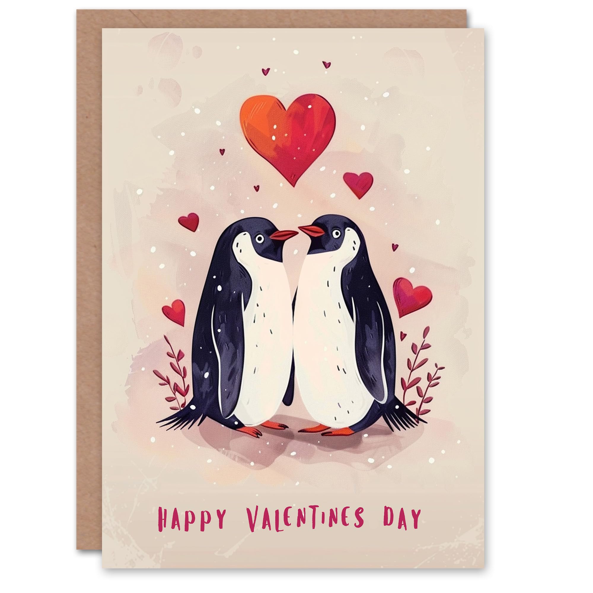 Artery8 Valentine's Day Card Cute Penguin Couple Love Hearts Romantic For Him or Her Partner Greeting Card