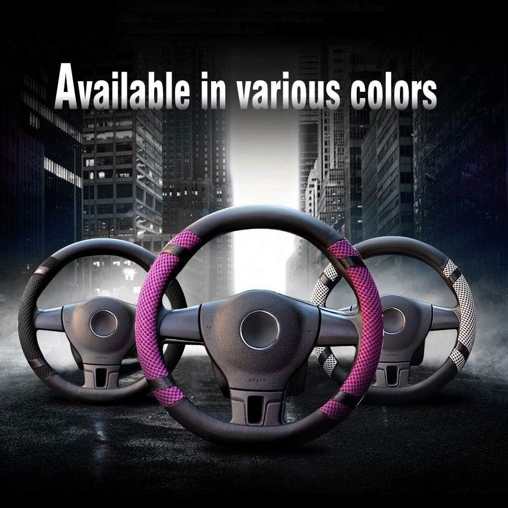 BOKIN Car Steering Wheel Cover 14.5 In Leather Wheel Covers for Women Men Gray Steering Wheel Accessories with Breathable Microfiber 01-Gray