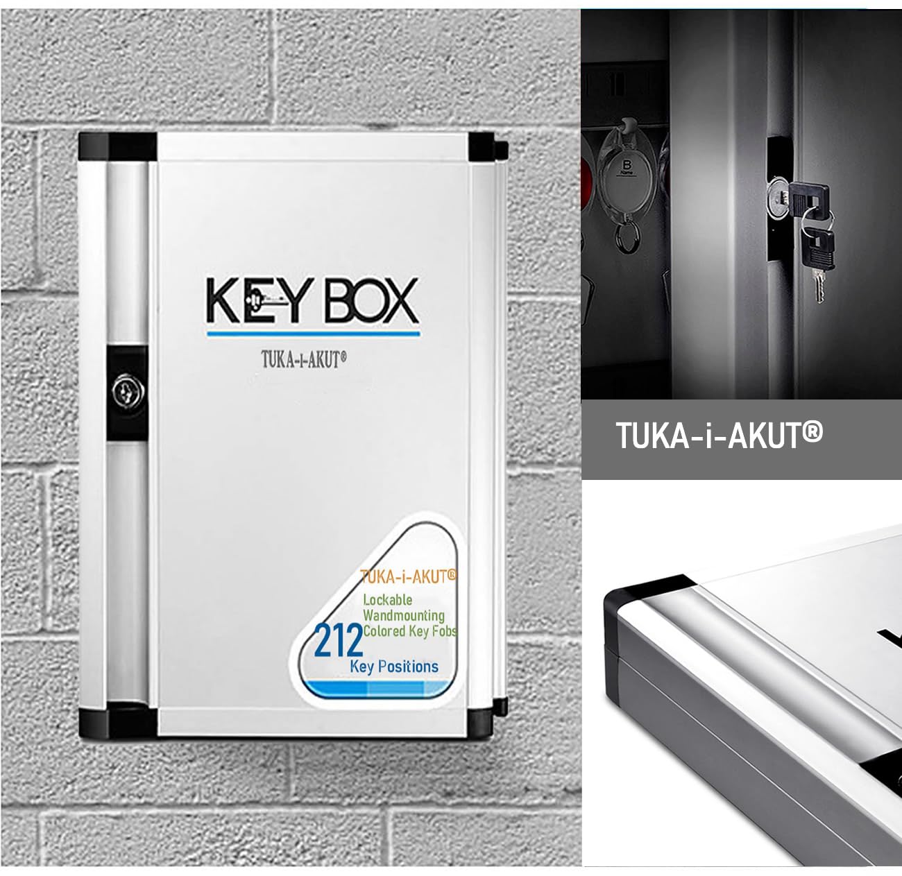 TUKA-i-AKUT Armoires à 212 Clés en Aluminium, Placards à Clés pour Montage Mural, avec Porte-Clés + Kit de Montage, Boîte à Clés de Stockage de Clés de Alliage d'Aluminium Armoires à Clés TKD8650-212