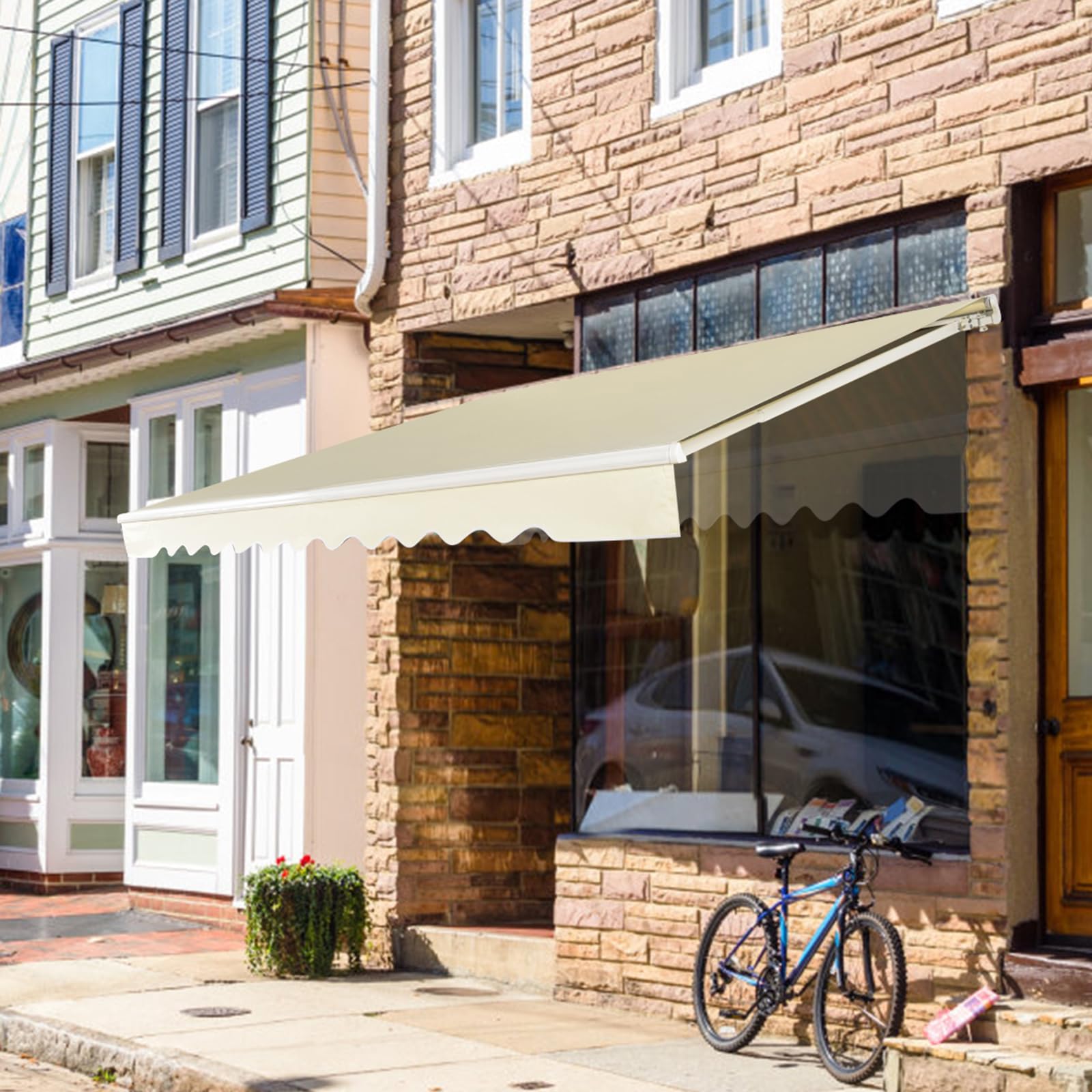 COSTWAY Tenda da Sole per Esterno Avvolgibile 3,6 x 3 M, Bracci Estensibili in Alluminio, Resistente al Sole e Impermeabile, Beige