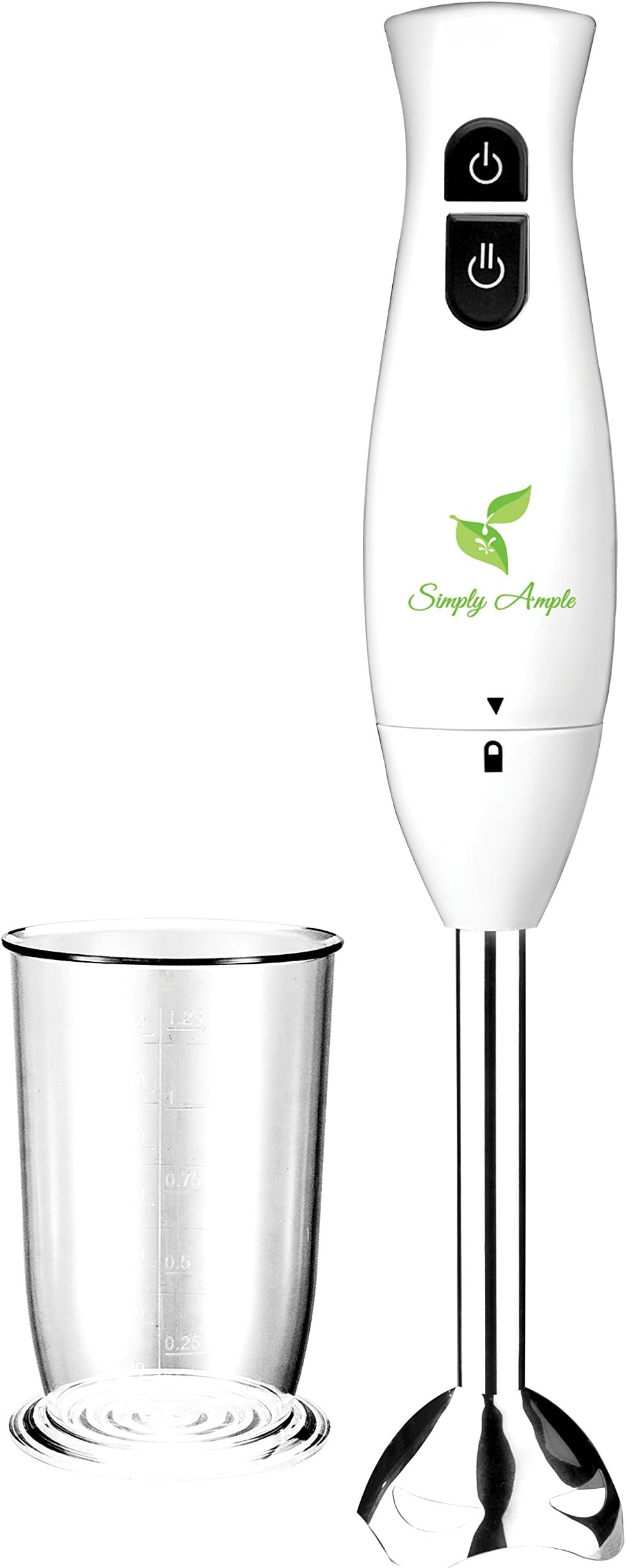 Simply Ample SA1412 Hand Blender 2-Speed 300-watt Hand Blender with Mixing Cup Included, White