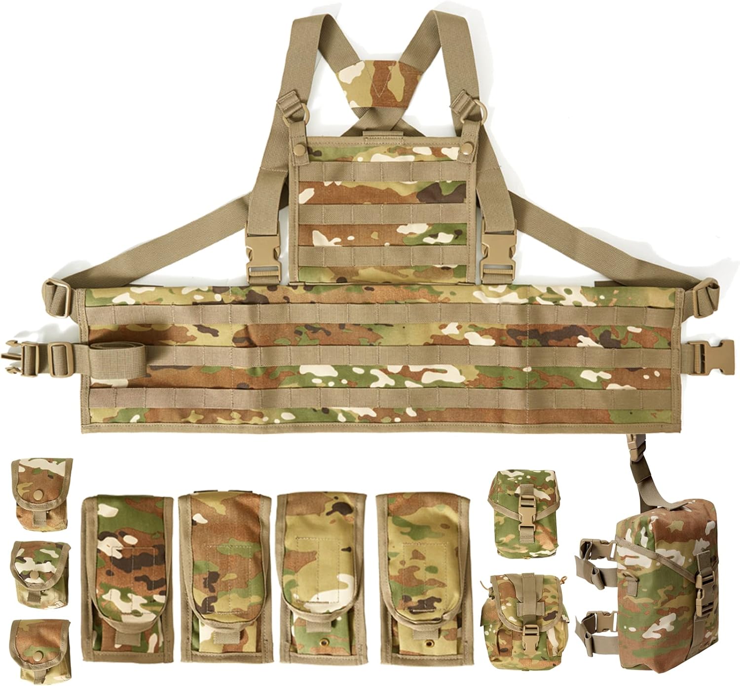 Akmax.cn MT Tactical MOLLE Adjustable Chest Rig Vest with Leg Pack – Lightweight Military Vest for Men, OCP Camouflage
