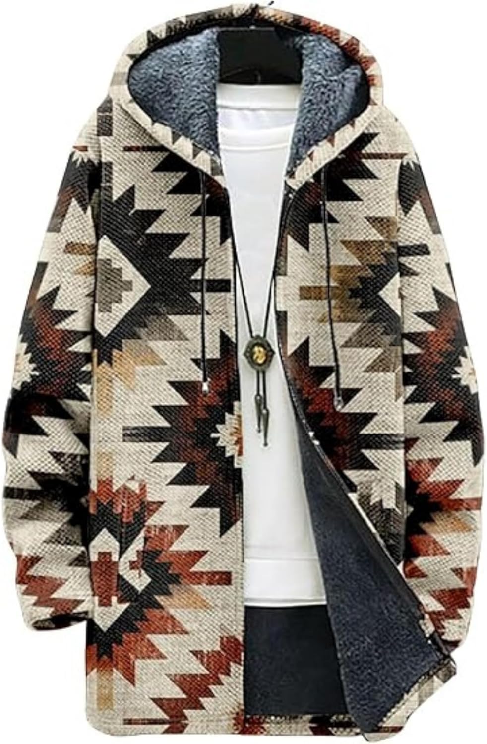 Scapodo Men's Hooded Sweater Coat Knit Fleece Lined Long Cardigan Jacket with Zip Front Pocket Vintage Casual Zip Up