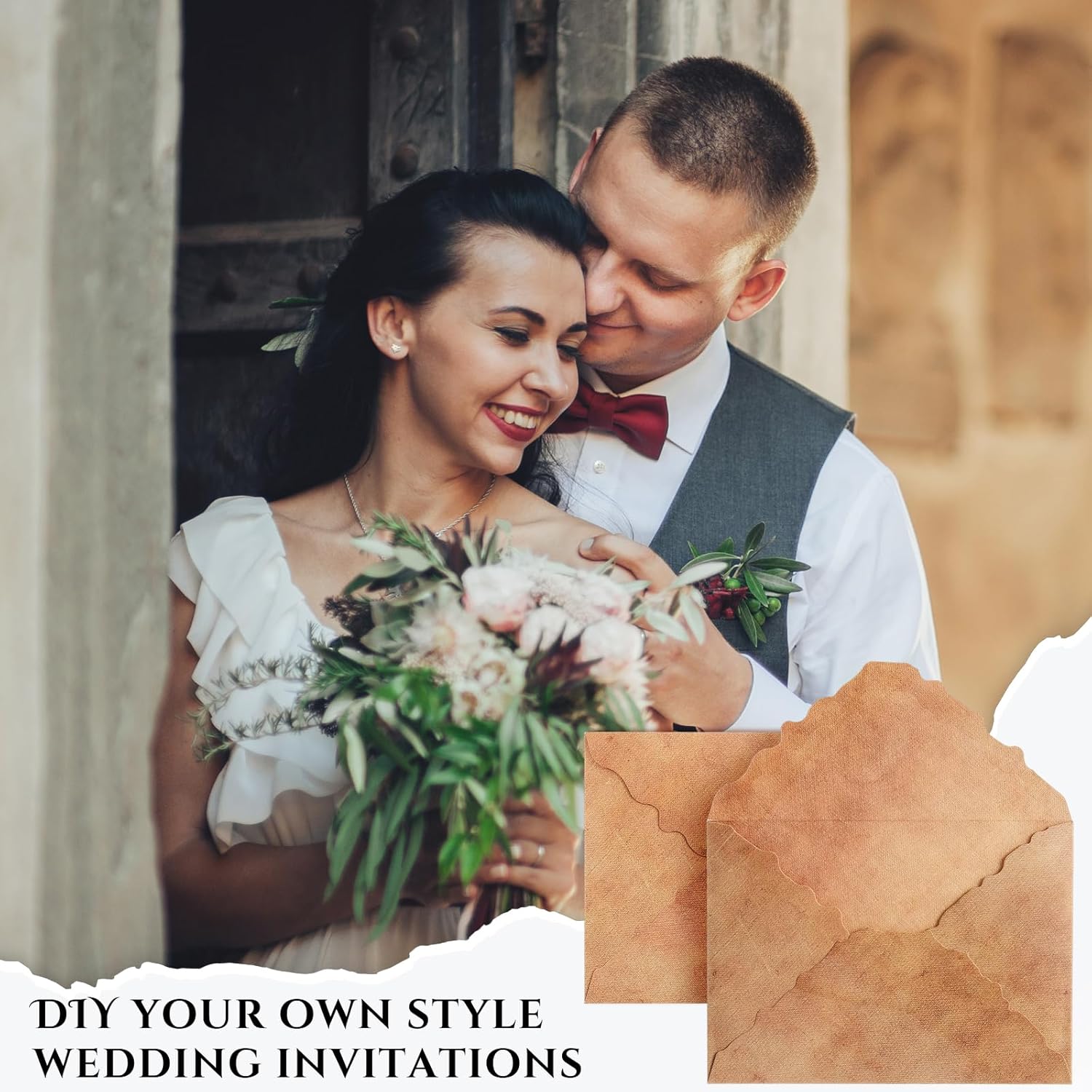 Seajan 100 Pcs Deckle Edge Vintage Antiqued Envelope 200 GSM Thick Cotton Watercolor Decorative Paper Envelopes for Craft Announcement Invitation Greeting Card(5.25 x 7.25 Inch) - Image 4