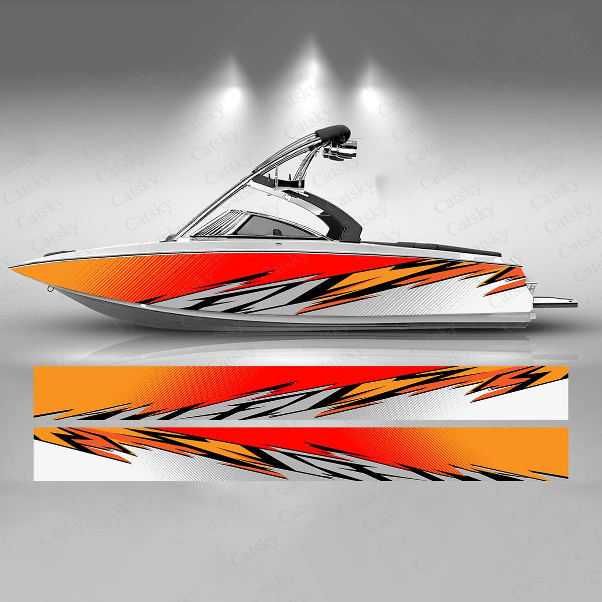 Photo 1 of 2 PCS-236.2x22.8 Inch Yellow Orange Stripes Boat Sticker Fashion Fish Boat Sticker Vinyl Waterproof Boat Wrap Graphic Boat Wrap Decal - Easy to Install Vinyl Wrap (ST4521A131)