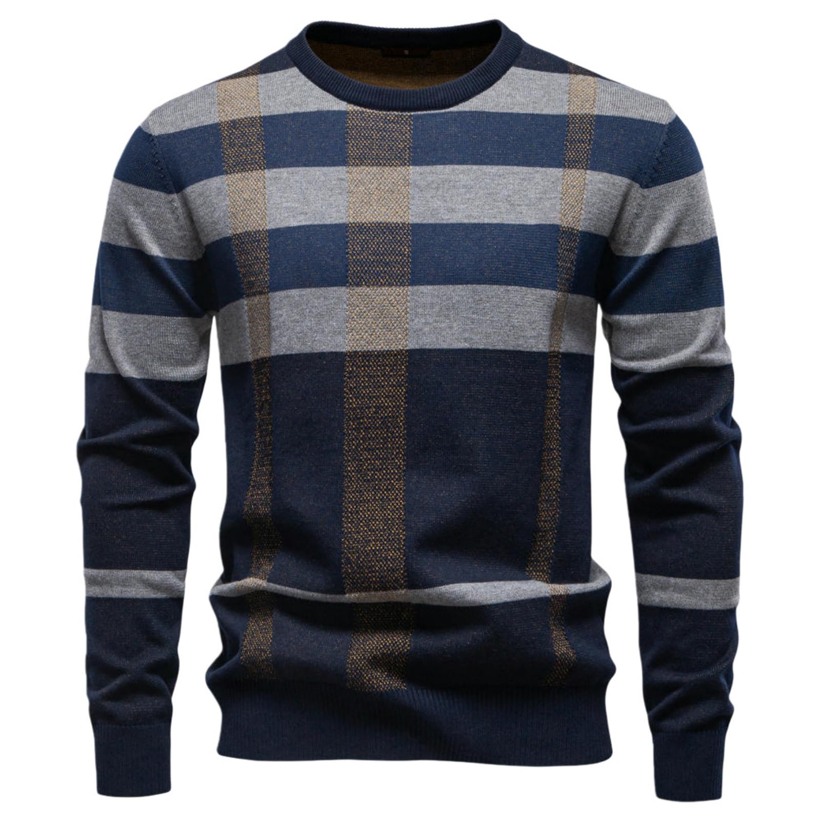 Pull col rond homme tendance hiver : pull décontracté à carreaux chaud - 5